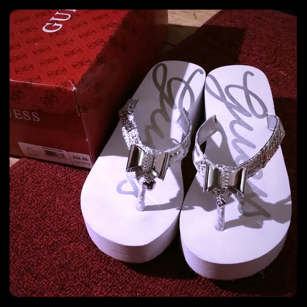 Guess platform wedge flip flops
